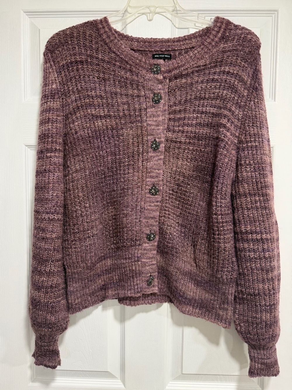 Who What Wear Marled Mauve Button-Front Cardigan
